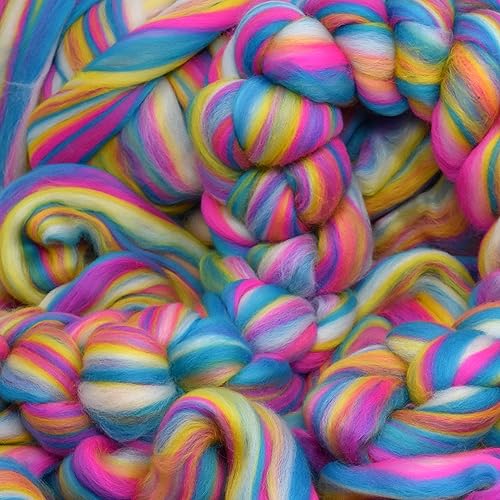 Image of Combed Top Roving. Limited Edition Fiber for Spinning, Needle Felting, Wet Felting, Weaving and Crafting. Colorful Designer Merino, Malibu