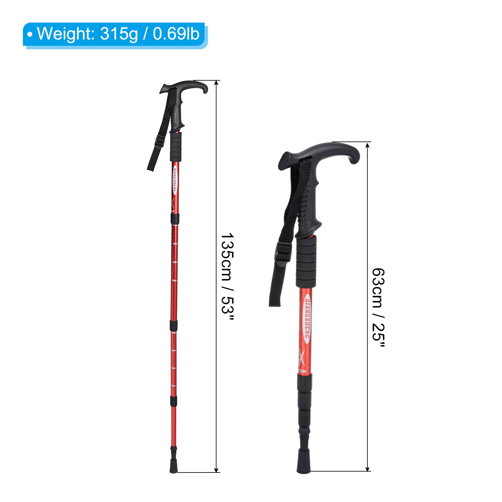 PATIKIL Senderismo Bastones, Plegables Telescópicos Senderismo Bastones 21-43 Pulgadas T Mango con Barro Cesta Aluminio Aleación para Exterior Senderismo Caminar Campamento, Rojo