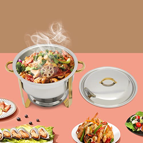 HuKaiL 5L Edelstahl Warmhaltebehälter, Rund Speisewärmer Chafing Dish mit Ständer, Warmhaltegerät Buffetwärmer mit 10kg Tragfähigkeit für Cafeterias, Hotel, Schulkantinen, Bankette, 42 * 32cm, Gold – Bild 3