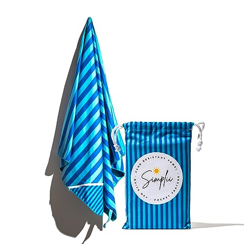 Simplii Sand Resistant Beach Towel - Zipper Pocket Feature, Compact, Lightweight, and Quick Drying Beach Towel