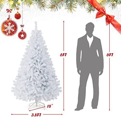 image for Goplus White Artificial Christmas Tree, 6ft Premium Unlit Hinged Spruc