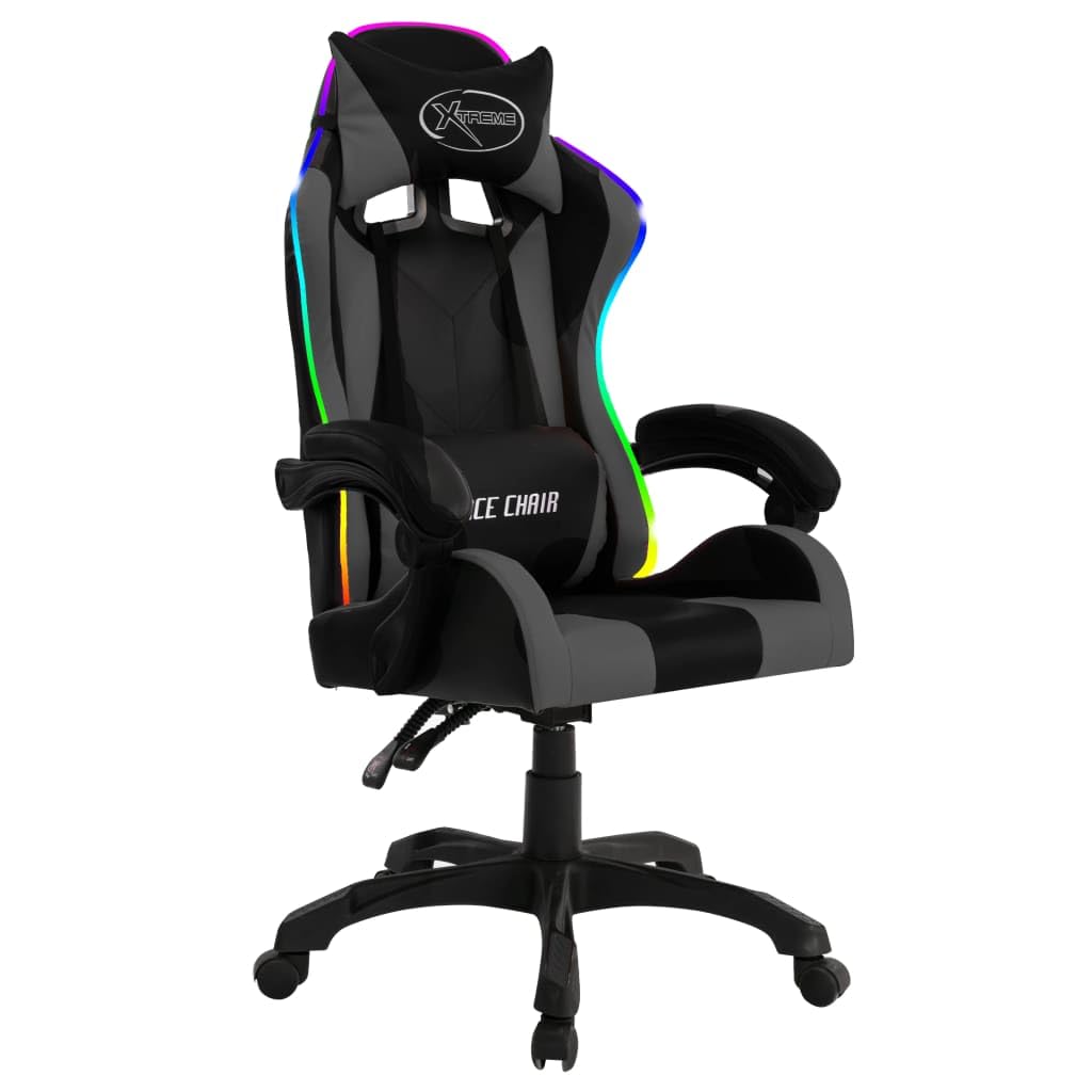 Woonisher Silla Gaming con Luces LED RGB Cuero sintético Gris y Negro