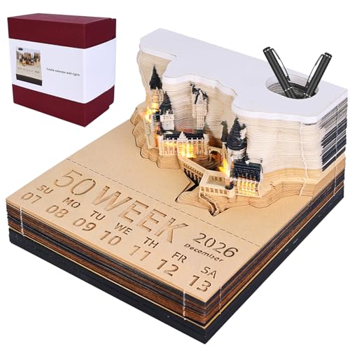 Ya en mundofriki.es: Bloc de notas 3D, calendario de mesa 2025, calendario 3D, calendario 2025, calendario 3D, calendario semanal de castillo mágico con luz y soporte para bolígrafo, escultura de papel, regalo, notas de