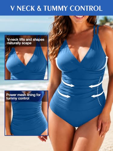 Image of KI LAPHEE One Piece Swimsuits for Women Tummy Control Bathing Suits Sexy Criss Cross Back Swimwear