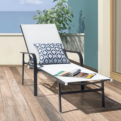Image of NUU GARDEN Aluminum Outdoor Chaise Lounge Chair, Patio Outdoor Textilene Lounge Chair with 6 Position Adjustable Backrest and Curved Armrests, for Outside, Patio, Garden, Poolside, Gray