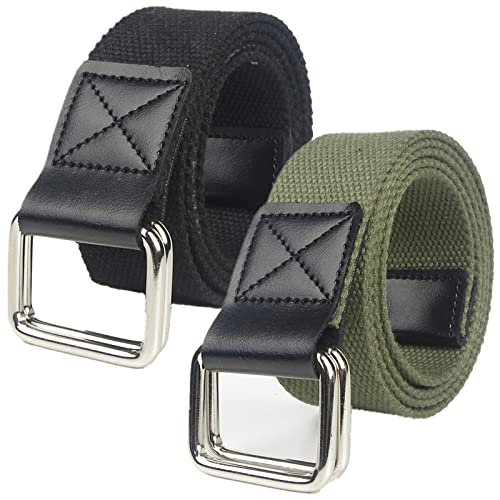 2 Pack Men Women Canvas Web Belt with Double D-ring, 1 1/2