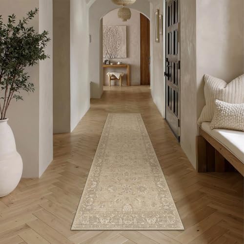 PureCozy Runner Rug for Hallway 2x6 Brown Vintage Floral Rugs Washable