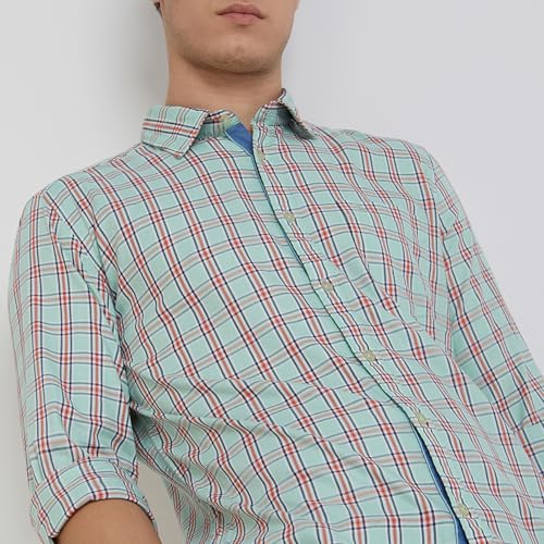 Image of Parx Men's Cotton Blend Checks Pattern Slim Fit Semi Cutaway Collar Full Sleeve Casual Shirt