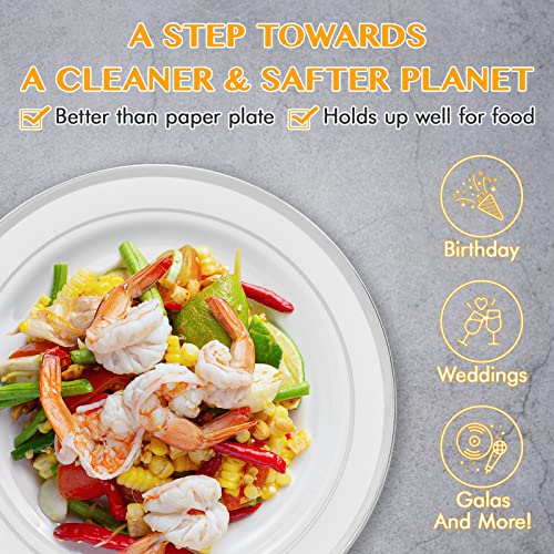 JollyPack 100 Piece Silver Plastic Party Plates, Disposable Silver Plastic Plates, Include 10 Inch Disposable Dinner Plates 50pcs and 7 Inch Dessert Plates Premium Party and Christmas Plates - Thumbnail 2