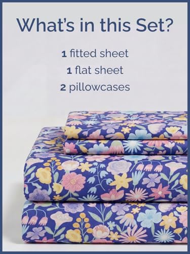Image of Kids Queen Purple Meadow Bed Sheets - 4 Piece Kids Purple Meadow Sheet Set | Purple Meadow Themed Bedding, Ultra-Soft, Cute & Cozy, Breathable & Machine Washable, Bed Set for Boys, Girls & Teens, Comfy