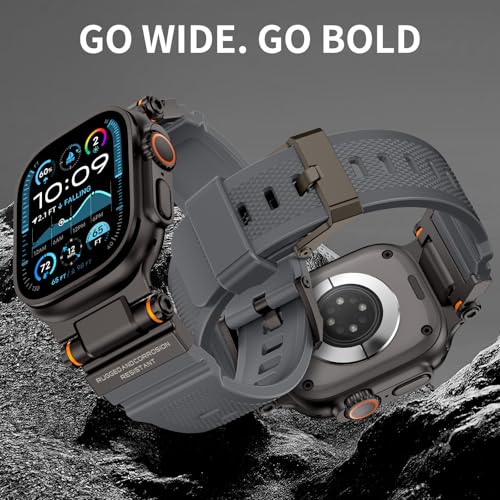 Image of FOAMUNOC Rugged Band Compatible with Apple Watch Ultra 3 /2 /1 Band 49mm /46mm /45mm /44mm /42mm, Metal Connector with Silicone Strap for iWatch Ultra Series 11 /10 /9 /8 /7 /6 /SE3 /SE2 /SE /5 /4 /3 /2 /1, Gray /Black