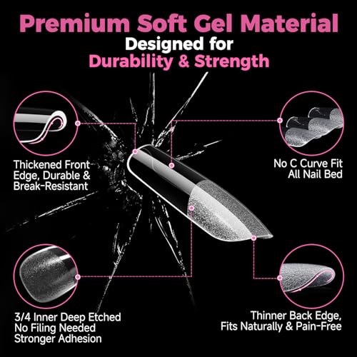 Image of UNA GELLA Medium Square Gel Nail Tips, 15 Sizes Pre Etched Soft Gel Nail Tips Square 300pcs Fake Nails Full Cover For Press On False Nail Extension Home DIY Salon for Women
