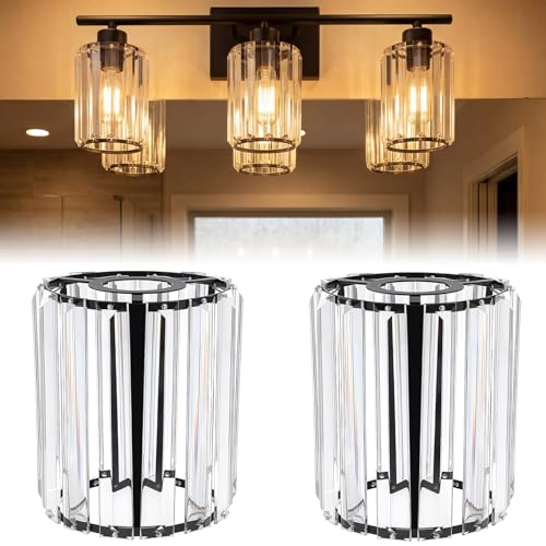 Image of Teenyyou 2 Pcs Crystal Lamp Shade Modern Small Ceiling Light Cover E26 /e27 Base 1.65 inch Top x 4.3 inch Dia. x 4.7 inch H Lampshade Replacement for Bedroom Entryway Bathroom Bedside Mirror Vanity Light