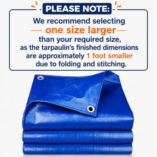 Image of Tarkka 30x30ft Blue Tarpaulin Sheet, 120 GSM Virgin Waterproof Tirpal /Tadpatri Cover with Reinforced Eyelets & UV Protection for Home, Farm & Truck, 1 Sheet
