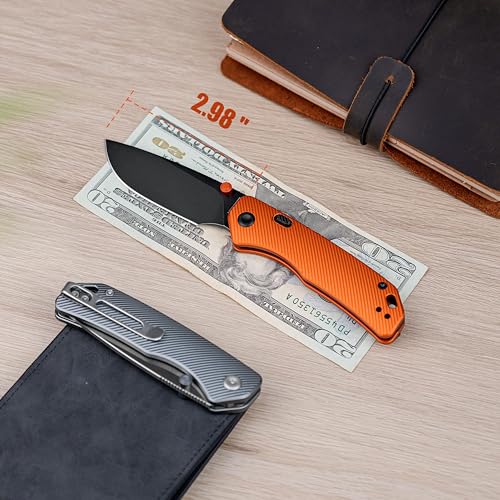 Image of Vosteed Marten EDC Pocket Knife, 2.98 inch 154CM Black Stonewash Blade, Top Liner Lock, Micro Milling + Particle Anodized Aluminum Handle with Belt Clip Folding Knives - A1606