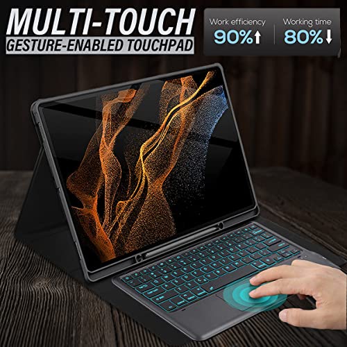 Real-Eagle Touchpad Keyboard Case For Samsung Galaxy Tab S8 Ultra 2022 14.6 Inch (Sm-X900/X906), 7 Colors Backlight Wireless Keyboard Pu Folio Stand Cover Case For Galaxy Tab S8 Ultra (Black) #TOP6