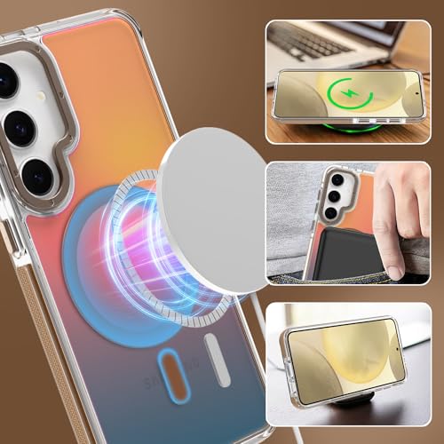 Image of Magnetic Case for Samsung Galaxy S24 Plus [Compatible with Magsafe] [Cute Fashion Fluorescent Design] [1 Screen Protector] Slim Translucent Matte Case for Galaxy S24 Plus 6.7 inch, Desert