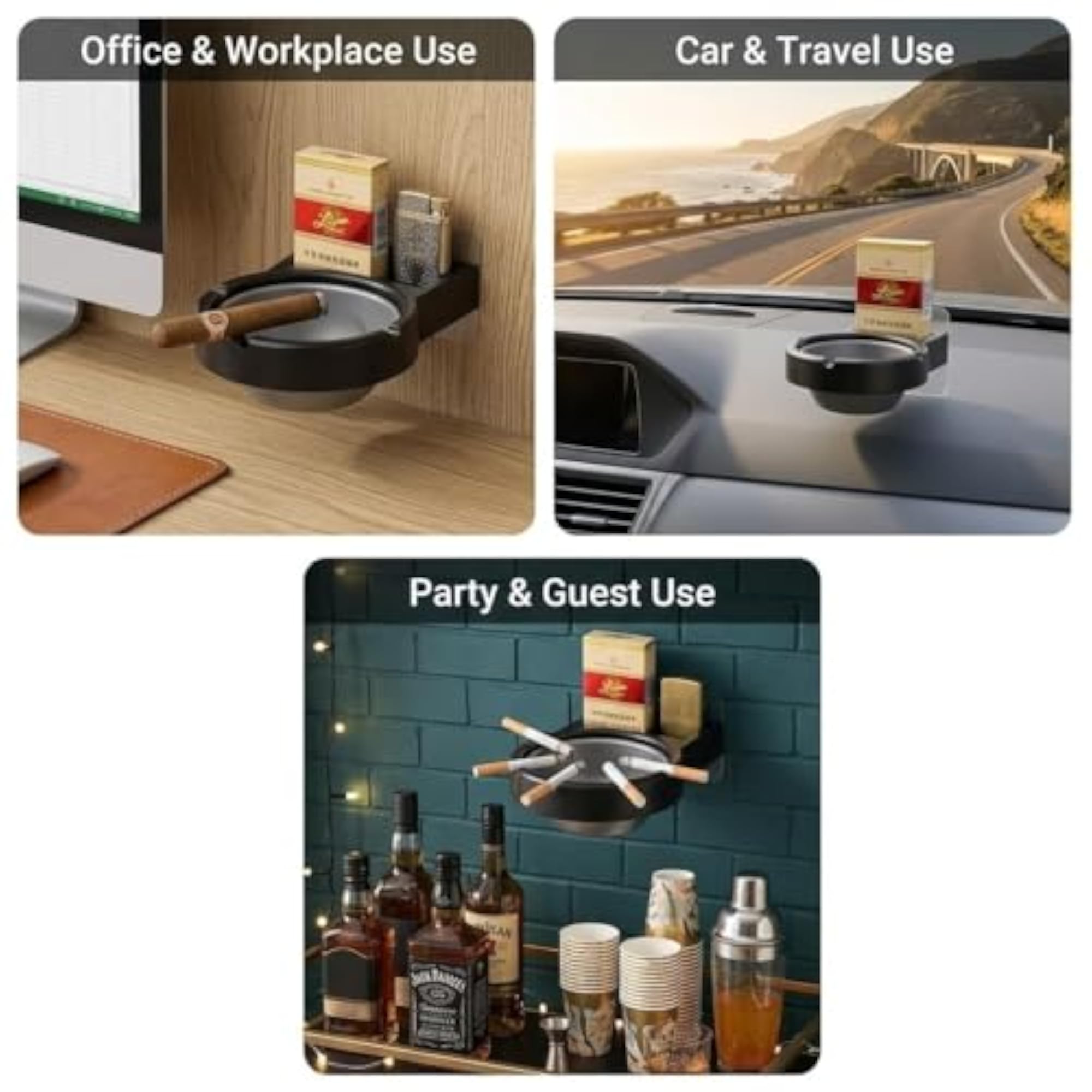 Wall Mounted Suction Ashtray with Lighter Holder
