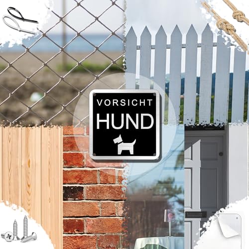 TAKULA 10 * 10cm Vorsicht Hund Schild, Warnschilder Hunde, Hundewarnschild, Kleines Metallschild Hund, Doppelmontage (Bohrung+Klebeband) | 2 Stück