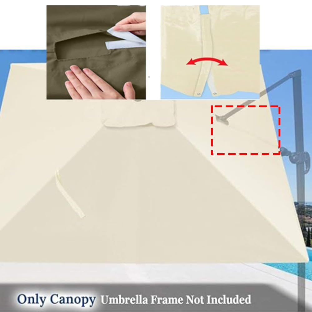Quadratische Ersatzabdeckung für Terrassenschirm, 2,5 x 2,5 m, Beige für versetzten Regenschirm, Sonnenschutz, Stoff für Garten, Terrasse und Außenbereich