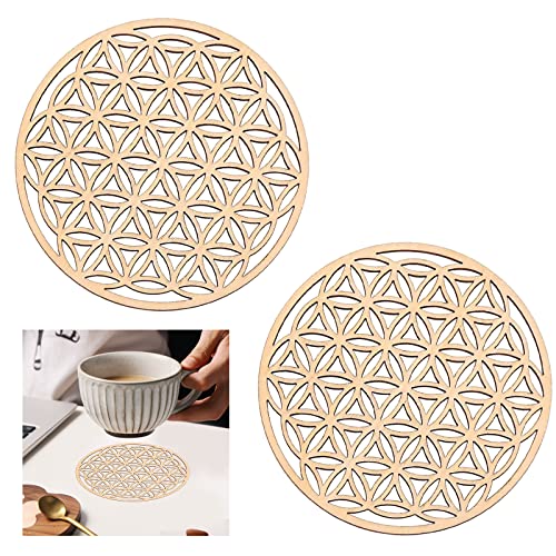 Fleurs de Vie en Bois pour Purification,sous-Verres Sculptés,Fleur de Vie en Bois Décor à la Maison Peintures,Socle pour Sculpture,Décoration Murale en Bois,Symbole Spirituel,Cadeaux Esotérisme