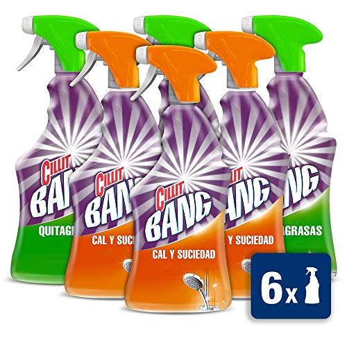 Cillit Bang - Spray Limpiador Cal y Suciedad, para Baños + Spray Quitagrasas Brillo, para cocinas - Pack 6 x 750 ml