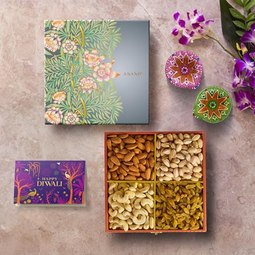 Image of ANAND Dry Fruit Diwali Gift Pack with Diya and Card 400 Gram | Assorted Dryfruits Gift Hamper Pack with Almonds, Pistachio, Cashew Nuts, Raisins | Gifting Collection for Family and Friends