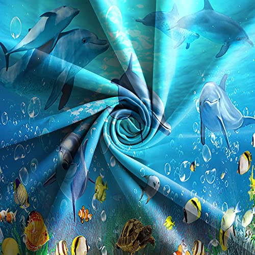 Baocicco Kids Ocean Animal Themed Window Blackout Curtains Blue Underwater World Dolphins Fish Printed Darkening Drapes Kid Sea Pattern Window Curtain With Grommet For Bedroom 2 Panels,42X63 Inch #TOP4