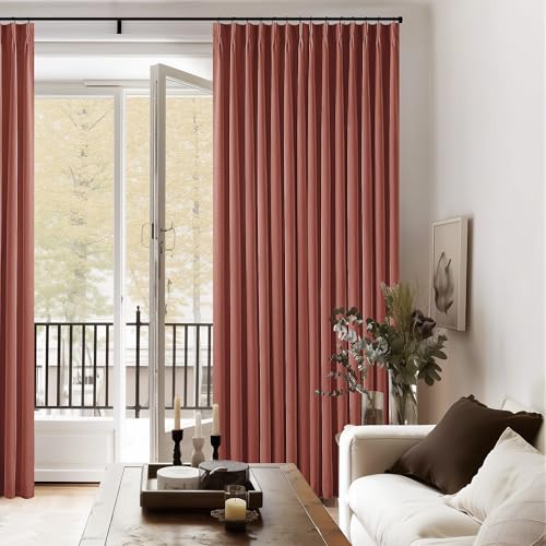 Terracotta Pinch Pleated 100% Blackout Linen Bedroom Curtains 96 Inch
