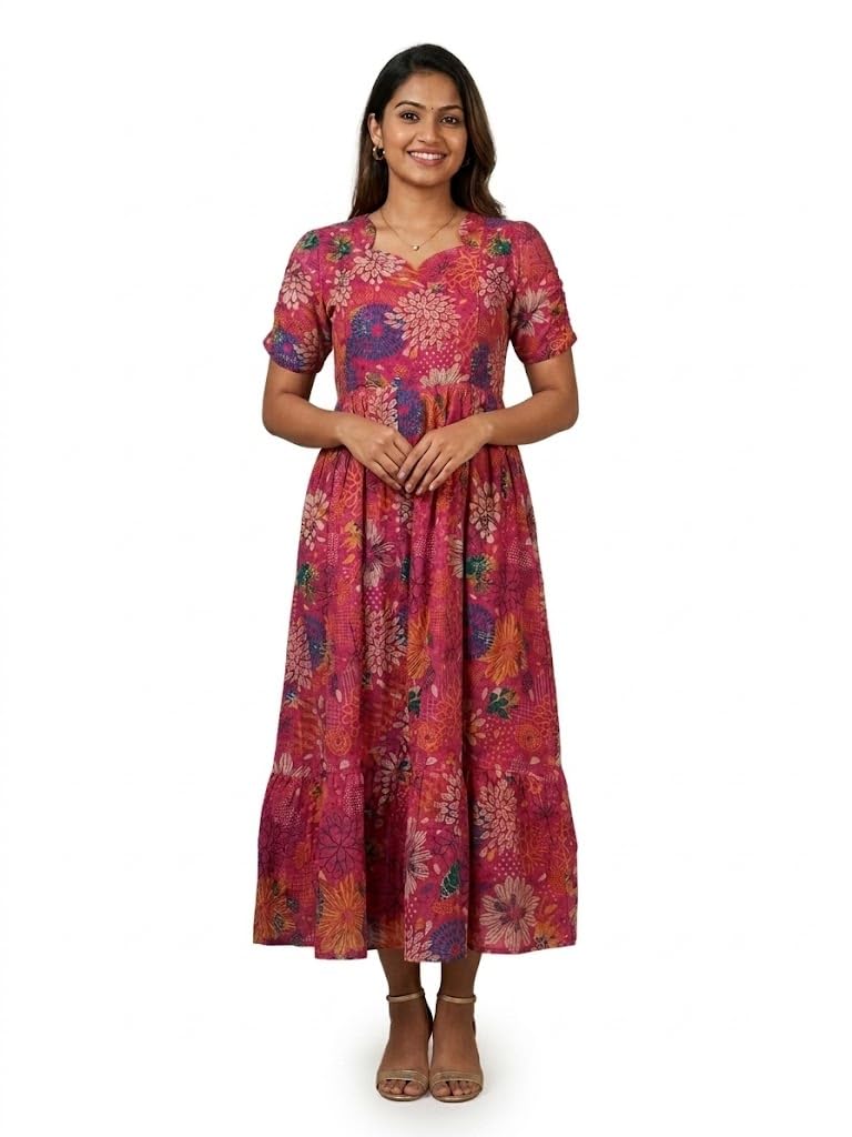 Peak Aura Women's Georgette Floral Print Feeding Maxi Dress Maternity and Nursing Wear Regular Fit Gown Pink-image-45