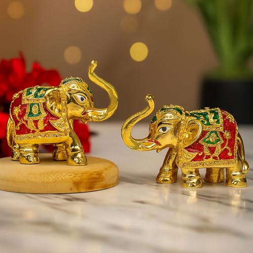 Image of Ekhasa Multicolor Meenakari Elephant Idol Showpiece Figurine Feng Shui | Vastu Items for Home Decor, Good Luck | Hand Painted Elephant Decorative Items Show Pieces, Gifting (Set of 2)