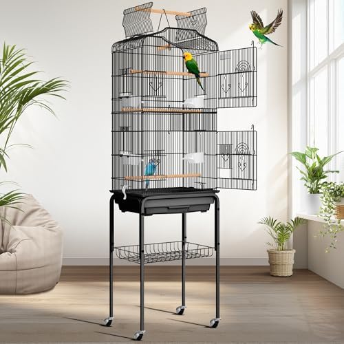 best bird cages for multiple birds that will surprise you 6 VIVOHOME 64 Inch Bird Cage with Play Top and Rolling Stand for Parrots Conures Lovebird Cockatiel Parakeets Black