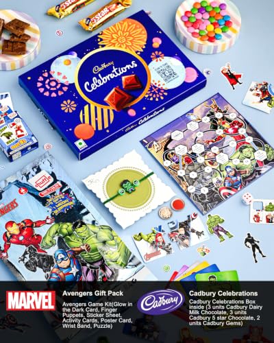 Image of HyperFoods Avengers Rakhi Gift Hamper For Kids Hulk Rakhi & Chocolate Combo Kids Rakhis For Brother With Gifts Set
