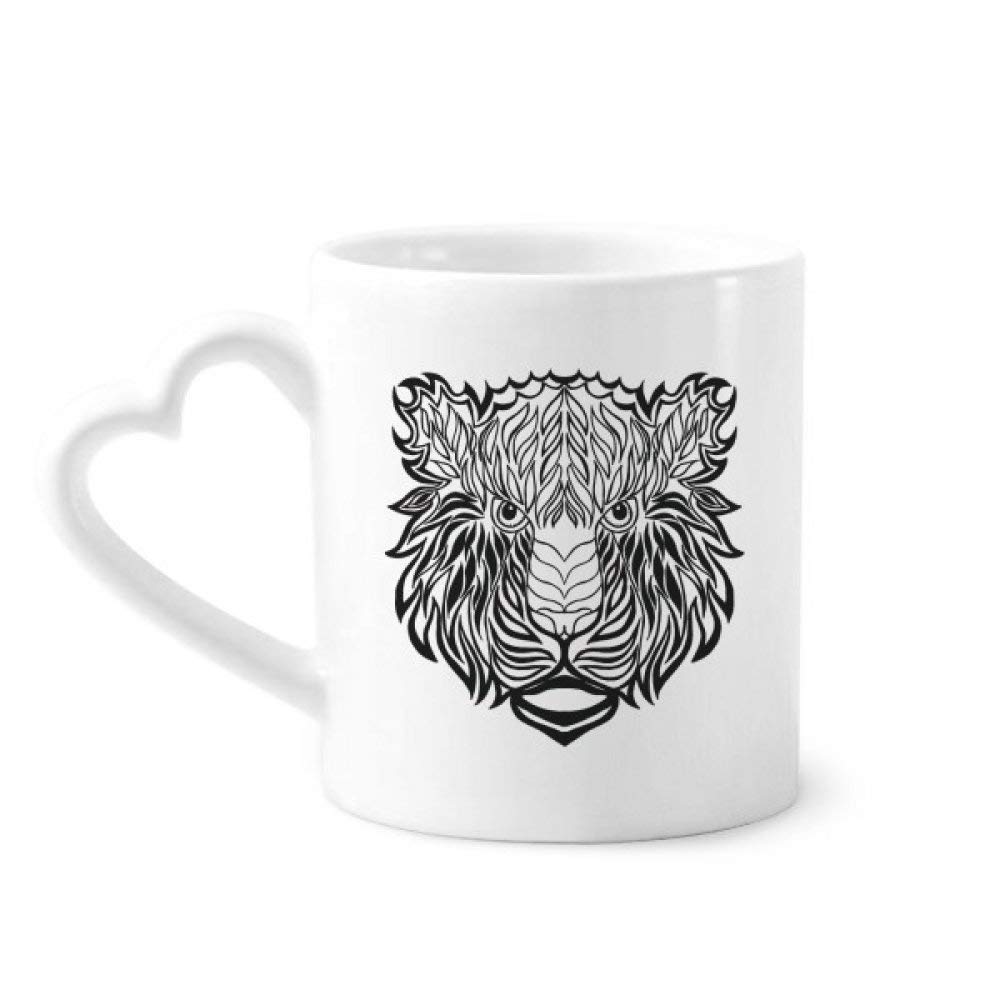 DIYthinker Strong Lion Animal Portrait Sketch Coffee Mugs Pottery Ceramic Cup with Heart Handle 12oz Gift