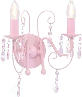 VACARX Aplique de pared con cuentas rosa 2 bombillas E14, color rosa