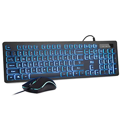 Rii Three Colors Backlit Business Keyboard,Gaming Keyboard and Mouse
