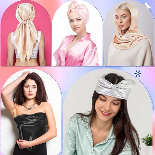 Tegeme 24 Pcs 35" Large Square Pirate Scarf Bulk Satin Head Scarf Costume Feeling Sleeping Hair Silk Wrapping for Women Gift4