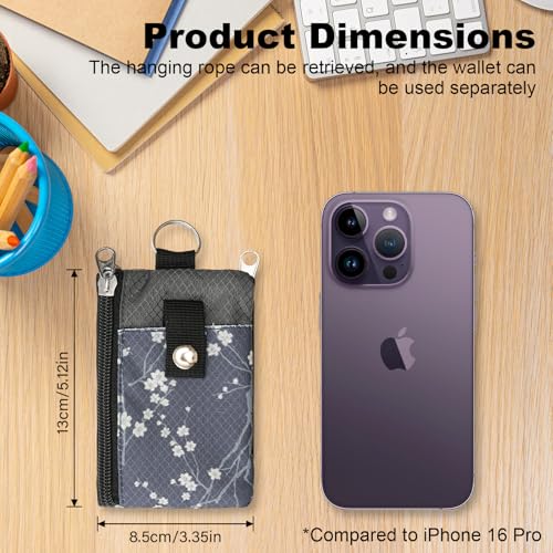 Image of Minimalist RFID Wallet with Lanyard, Multi-functional ID Case with 2 Zipper Pockets and Key Chain for Men and Women, Tactical Badge Pouch Cards Holder, Coin Purse for Travel Sports - Two-Tone
