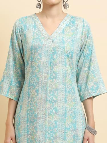 Image of Shree Women Liva (Rayon) White Floral Print Kurta