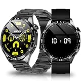 スマートウォッチ 丸型 3種類バンド付 Bluetooth5.3通話 smart watch 1.43インチ大画面 常時表示 着信音設定 スポーツウォッチ IP68防水 100+運動モード Lineなどの通知 文字盤設定 音声アシスタント 音楽再生 電卓 コンパス 電子名刺 スマホ探す 長持ちバッテリー ワイヤレス充電 アラーム メンズ プレゼント 日本語説明書付き