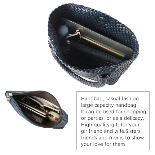 Image of Hand Woven Bag Tote BagS For Women Top Handle Shoulder Vegan Leather Large Travel Beach Hobo Handbag