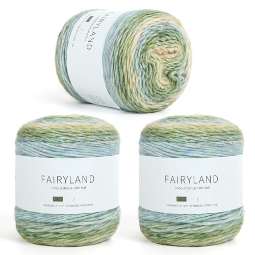 Aeelike Cake Yarn for Crocheting, 3 Skeins Gradient Cake Yarn 100g (3.52 oz) 245m (267 Yards), Super Soft Ombré Yarns Cake Rainbow Cotton Yarn for Making Colorful Crafts, Green Gradient