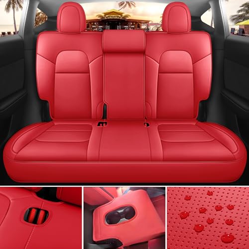 for Tesla Model Y Seat Covers 2020-2024 12pcs Waterproof Nappa Leather Seat Cover Fully Wrapped Customized for Tesla Model Y (TY-Red) - Image 5