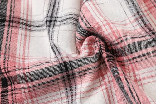 Image of SANGTREE Women and Girls Oversized Flannel Plaid Shirt Mid-Length Casual Button Down Shirt with Pockets