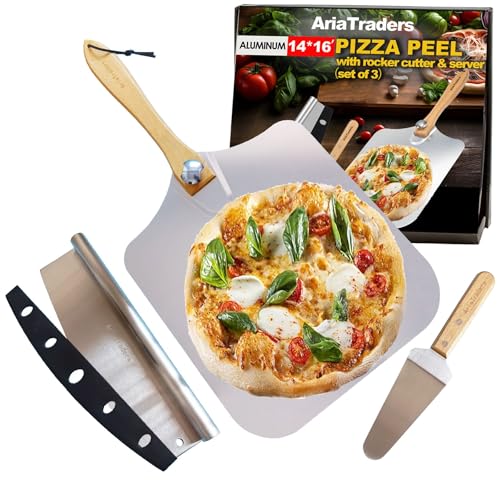 AriaTraders Aluminum Metal Pizza Peel 16 Inch, Extra Large Pizza Paddle (14