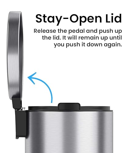 Miniatura 5 de iTouchless SoftStep - Cubo de basura pequeño circular de 3.2 galones con cubo interior extraíble y filtro de olor AbsorbX, acero inoxidable, cubo de