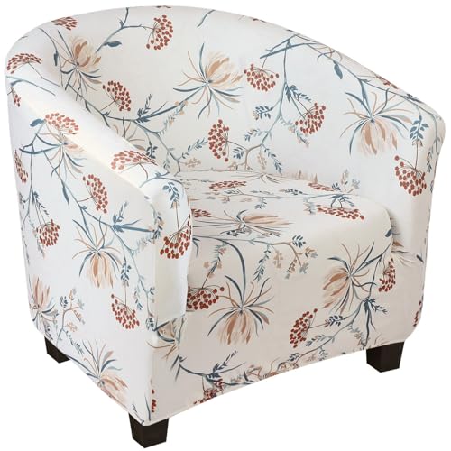 Image of SearchI Club Chair Slipcover Stretch Barrel Chair Covers Printed Tub Chair Slipcovers Soft Spandex Armchair Sofa Cover Removable Couch Furniture Protector for Living Room (Elegant Blossom)