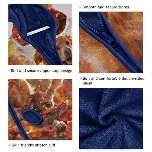 Happy Dog Amidst Autumn Leaves Toddler Fleece Jacket Girl Boys Hooded Fleece Jacket Coat Warm Outwear Zip-up 3-10T3