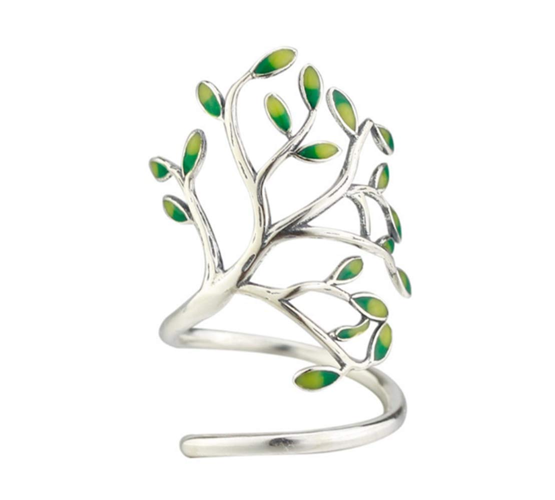 HOMEYU® 925 Sterling Silver Life Tree Open Ring Olive Leaves Branch Ring