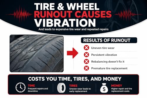 Image of TRU-BALANCE Runout Gauge for Truck Tires - Detect Wheel & Tire Vibration, Identify Out-of-Round Tires, Fleet Maintenance Diagnostic Tool with Dial Indicator